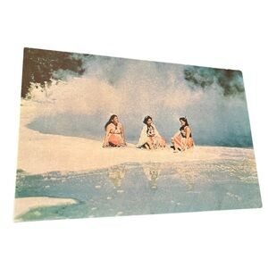 Vtg Postcard Lovely Maori Maidens Champagne Pool New Zealand Natives Waterfall